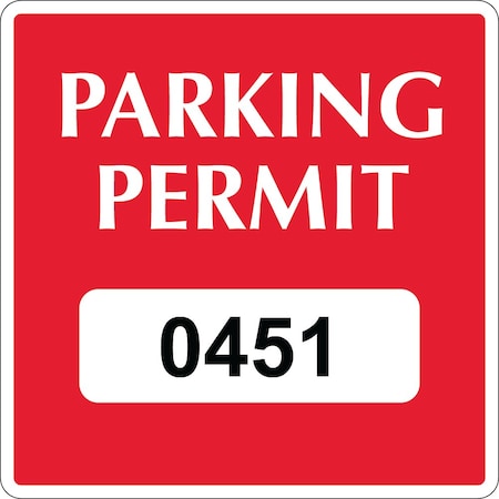 Lustre-Cal Vinyl Permanent Parking Permit Dark Red 3in x 3in  Square Serialized 450-500, 50PK 253748PvWh1RdSq0451